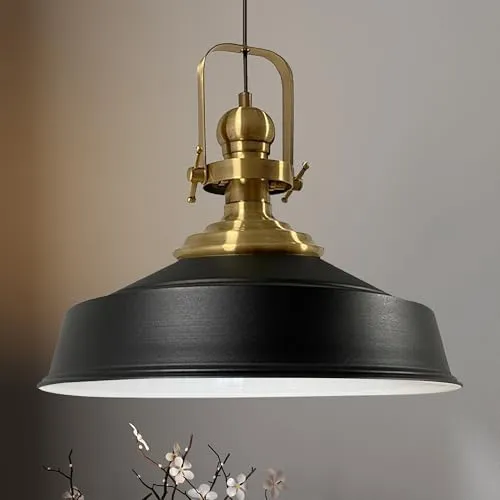 bamyum Asletl Hängelampe Industrial Schwarz Weiß Ø40cm - Moderne Pendelleuchte für Küche und Esszimmer, höhenverstellbar und im Vintage-Stil, ideal für individuelle Raumgestaltung.