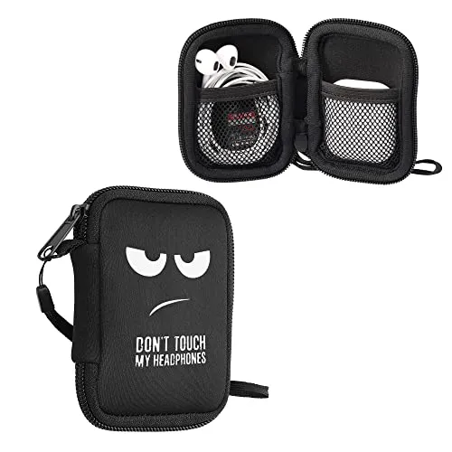 kwmobile In-Ear Kopfhörer Tasche kompatibel mit in-Ear Headphones - Hülle Neopren Cover Case - 6 x 9 cm Innenmaße - Etui in Weiß Schwarz Schwarz