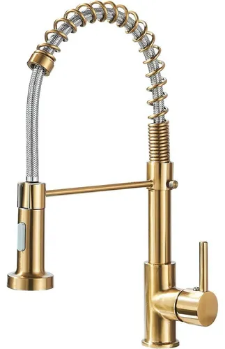 Küchenarmatur mit ausziehbarer Brause, 360° schwenkbar, Einhebel, gebürstetes Gold