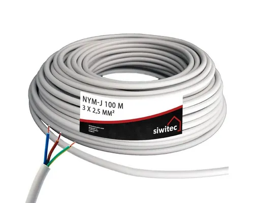 siwitec Kabel, J 3 x 2,5 mm2, 100 m Kabelring, Installationskabel, Mantelleitu Stromkabel, (10000 cm)