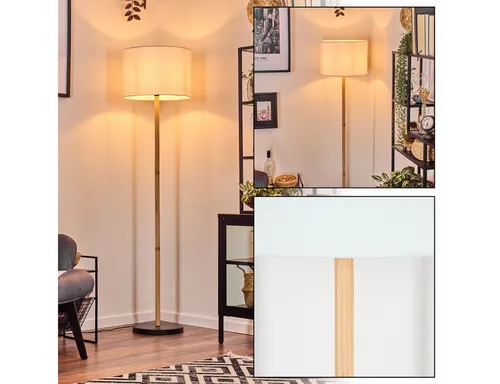 hofstein Stehlampe aus Holz/Metall im Boho-Style - Moderne Stehlampe mit Stoffschirm, ideal für Wohnzimmer und Schlafzimmer. Fußschalter für einfache Bedienung und austauschbare E27-Fassung für individuelle Lichtgestaltung.