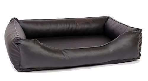 Orthopädisches Hundebett mittelgroße Hunde L – Waschbares Hundekissen 【Kunstleder】 Hundekorb aus Kunstleder - Formstabiles Hundesofa - Hundekörbchen mit Rand für Hunde, dog bed Schwarz 90x70 cm