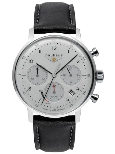 Bauhaus 20861 EDELSTAHL CHRONOGRAPH 41MM - Armbanduhr für Herren mit Solar-Power Reserve, 50 m wasserdicht und sportlich-elegant im Design, ideal für jeden Anlass.