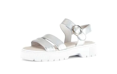 Gabor Damen Sandaletten - Elegante Sommerschuhe in Silber - Wanderschuhe mit Best Fitting für optimalen Komfort, aus hochwertigem Lackleder, ideal für Freizeit und Strand, mit praktischen Klettverschluss.