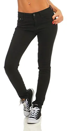 Fashion4Young 4345 Damen Hose Röhre Skinny Treggings Slim Fit Jeans Stretch Denim Übergrößen Slimline (schwarz, XXL-44)