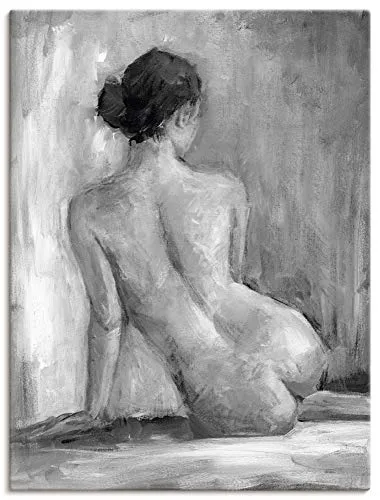 ARTLAND Wanddeko Leinwand Bilder Wandbild 60x80 cm Liebe Erotik Nackte Frau Akt Zeichnung Modern Kunst Schwarz Weiß T0DN