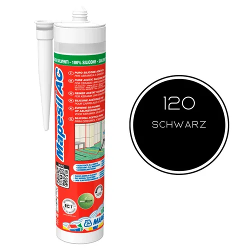 MAPEI® MAPESIL AC 1-Komponenten Fugen-Silikon 120 schwarz 310 ml zum Abdichten mit BioBlock® ANTISCHIMMEL