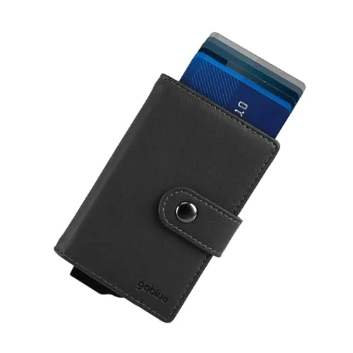 Goblue Geldbörse aus Premium-Kunstleder mit RFID-Schutz und Schnellausklappmechanismus, Schwarz, Schwarz , De mano, Premium Pop-up-Brieftasche mit RFID-Schutz