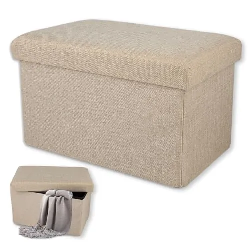 Sitzhocker mit Stauraum - Faltbare Aufbewahrungstasche Faltbare Gepolsterte kleine Sitzbank 40x25x25 cm Hocker mit Stauraum bis 150 kg belastbar geeignet für Schlafzimmer Wohnzimmer Flur usw (Beige)