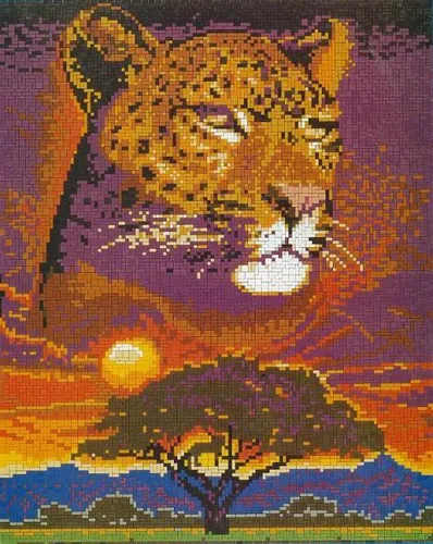 Mini Stecksystem Leopard in der Sonne - 8.300 Teile - Sets, kreatives Ministeckspiel mit XXL-Steckvorlage für stundenlangen Bastelspaß und ein beeindruckendes Tiermotiv.