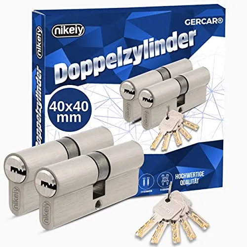 GERCAR Pro 2er Set Profilzylinder gleichschließend 80mm Schließzylinder 40/40 Doppelzylinder Zylinder - Messing matt Massiv - inkl. 10 Schlüssel - Wendeschlüssel - Länge: 80 mm, A:40 B:40-2x