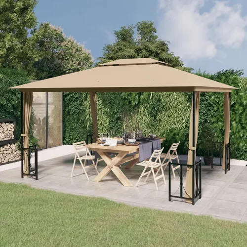 The Living Store Pavillon mit Seitenwänden & Doppeldach 3x4 m Taupe