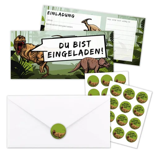 10er-Set Einladungen mit Dinosaurier-Motiv I DIN Lang I mit Umschlägen I dv_1116