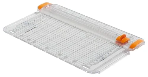 Fiskars Tragbare Papierschneidemaschine, SureCut, A5-Hochformat, A4-Querformat, Mit Schnittlinienführung, Weiß/Orange, 1077798