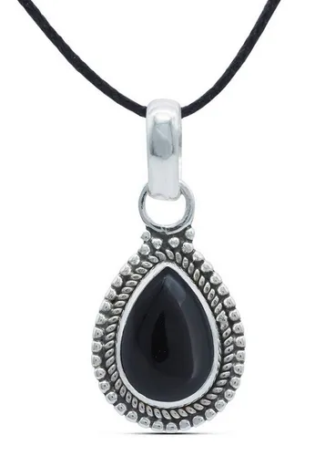 mantraroma Kettenanhänger 925 Silber Onyx schwarzer Stein Edelstein Kettenanhänger Damen Sterling Silber Halskette Anhänger Geschenk (MAH-065-03)