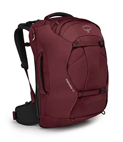 Osprey Damen Fairview 40 Rucksack - Zirkon Rot, Einheitsgröße - Rucksack mit verstellbarem AirScape-Rückenteil, ideal für Reisen und Outdoor-Aktivitäten, inklusive Laptophülle mit Direktzugriff und mehreren Organisationstaschen.