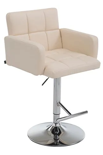 CLP Barhocker Los Angeles creme/chrom - Barmöbel mit stufenlos höhenverstellbarem Sitz, 360° drehbar und hoher Rückenlehne für maximalen Komfort, ideal für lange Abende.