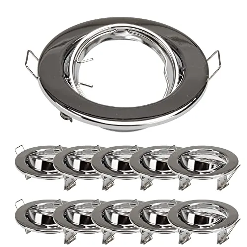 Mextronic Deckeneinbaurahmen: 10x Einbaurahmen Chrom-Metall 6101-A-C Ø65 mm für Leuchtmittel GU10 | MR16 IP20 für LED Spot, normale Halogen