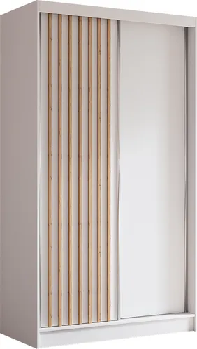 cm Kleiderschrank Erika mit Lamellen ohne Spiegel inklusive 2 Schiebetüren Schwebetürenschrank (Farbe: weiß, weiß, Lamelle Artisan) 120