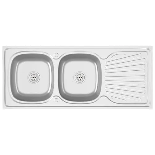 vidaXL Doppelspüle aus Edelstahl 1200x600 mm - Silber - Sanitäranlagen & Zubehör, hitzebeständige und kratzfeste Doppelspüle mit extra starkem Rand für einfache Montage, ideal für jede Küche.