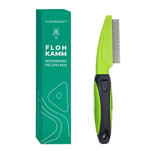 Silberkraft Flohkamm für Hunde & Katzen – Metallzinken, abgerundet & rostfrei – Läusekamm, Staubkamm, zur Fellpflege und Unterstützung bei Ungezieferbefall – für sensible Haut