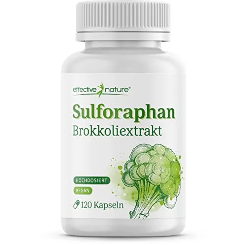 effective nature Sulforaphan hochdosiert - 100 mg - 120 Kapseln - Pflanzliche Ergänzungsmittel mit hochdosiertem Sulforaphan aus Brokkoliextrakt, vegan und für 2 Monate. 100% pflanzlich, ohne unerwünschte Zusätze, hergestellt in Deutschland.