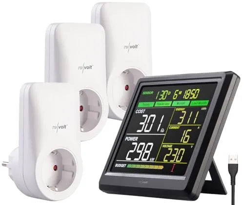 revolt Stromzähler Messgeräte: Funk-Energiekosten-Messer, bis zu 6 Steckdosen, 3 Dosen inklusive (Stromkostenmessgerät, KW-Zähler Steckdosen, Strommessung)