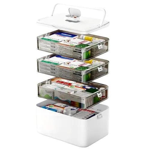 Refein Medizinbox Medikamenten Aufbewahrung 4-Stöckige Medikamentenbox | Groß Hausapotheke Box mit Griff Tragbare Medikamenten Organizer Ideal für Haushalt und Reisen