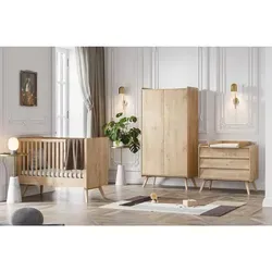 QMM TraumMöbel Babyzimmer, Eiche, Holzwerkstoff, 3 Schubladen, 100x200x58 cm, Babymöbel, Babyzimmer-Sets