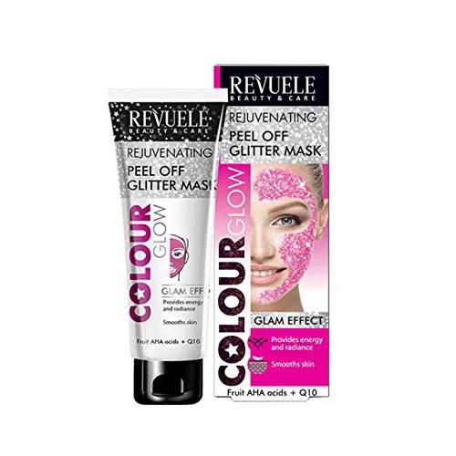 Revuele Farbe Glow Bio-regulierende Verjüngende Peeling-Glitter-Gesichtsmaske Rosa Glam-Effekt 80 ml Liefert Energie und Ausstrahlung mit Frucht AHA Säuren + Q10
