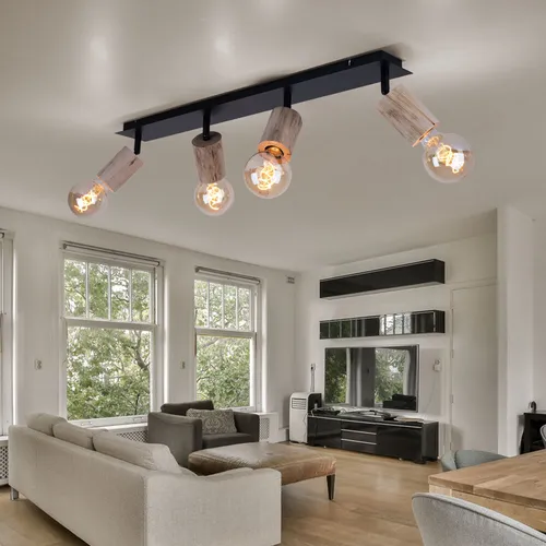 Spotstrahler Deckenleuchte beweglich Esszimmerlampe Holz natur schwarz L 80cm