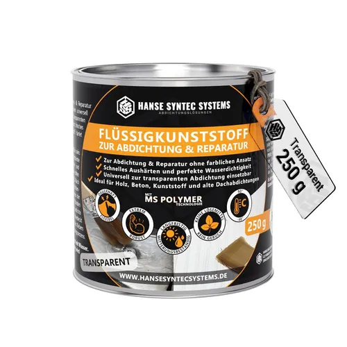 Hanse Syntec Systems Dichtstoff Premium Flüssigkunststoff TRANSPARENT - Spachtelmassen für außen, 100% transparent, sehr ökologisch und ideal für Holz, Beton und Metall – Gebrauchsfertig und kein Vergilben!