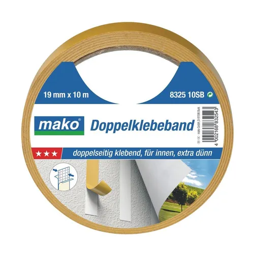 Mako Doppel-Klebeband doppelseitig, 19 mm x 10 m, weiß 0,37 EUR/m