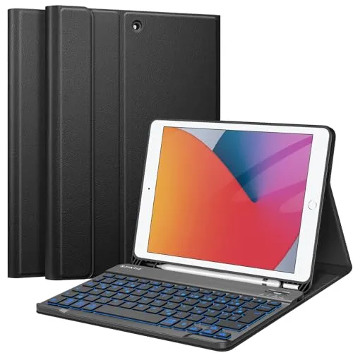 FINTIE Hülle mit Tastatur für iPad 9/8/7 Generation - Tastaturhülle für iPad 10.2 Zoll, mit beleuchteter, abnehmbarer Bluetooth-Tastatur und optimalem Schutz vor Stößen. Ideal für komfortables Tippen bei schwachem Licht.
