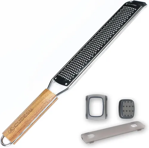 Zester Reibe Set extrem scharfe Edelstahl Küchenreibe mit Holzgriff Handschutz