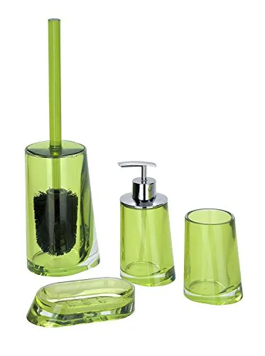 TLG. Bad-Set Paradise aus Acryl, grün, Badezimmer Accessoires-Set, mit WC-Garnitur, Seifenschale, Seifenspender und Zahnputz-Becher 4