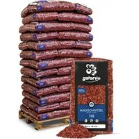 Galamio Holzhackschnitzel Rot 60l x 39 Sack 2340l Palette - Dekormulch aus hochwertigem Kiefernholz, farbige Eisenoxide, langlebig bis 3 Jahre, verbessert Wasserregulierung und schützt vor Frost.