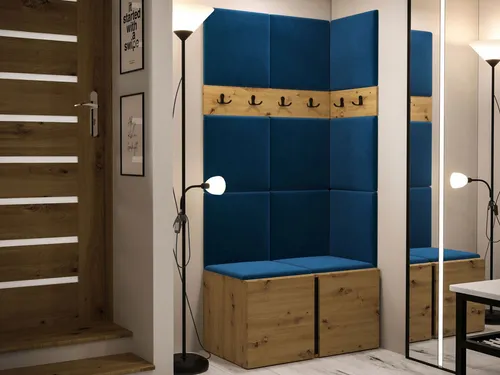 Mirjan24 Garderoben-Set Eiche Artisan in Blau, 84x186x46 cm - Praktisches Garderoben-Set mit Schuhschrank und Kleiderhaken, ideal für den täglichen Einsatz. Die Kombination aus Eiche Artisan und blauem Design sorgt für eine moderne und einladende Atmosphäre.