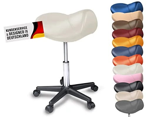 Sattelhocker / Sattelstuhl mit PU Rollen für alle Böden - ergonomisch - stufenlos höhenverstellbar - viele Farben - 360° drehbar - Arbeitshocker - Praxishocker - Kein Werkzeug notwendig Navy Blue