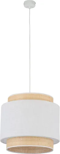 Hängelampe Metall Stoff E27 Ø 38 cm H: max. 175 cm in Weiß Gold rund Modern Hängeleuchte