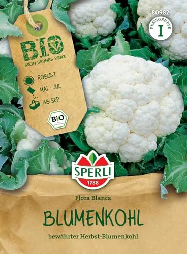 Sperli BIO Blumenkohlsamen 80982 - bewährter Herbst-Blumenkohl - Inhalt für 35 Pflanzen - Gemüsesamen, Samen Gemüse, Gemüsepflanzen, Saatgut