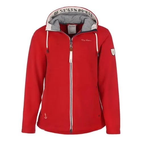 Dry Fashion Damen Fleecejacke Norden mit Kapuze - Windabweisende Jacke mit taillierten Schnitt in Rot Größe 44