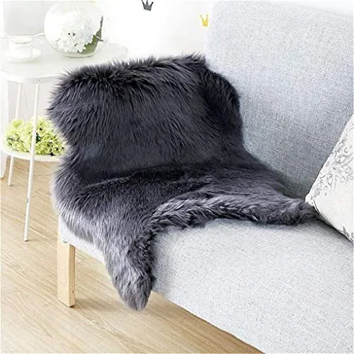 DQMEN Spitzenqualität Lammfellimitat Teppich, Kunstfell Dekofell Lammfellimitat Teppich Longhair Fell Nachahmung Wolle Bettvorleger Sofa Matte (Schwarz, 50 X 80 cm)