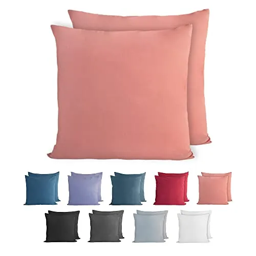 Komfortec 100% Baumwolle Kissenbezüge 2er Set 40x40 cm, Superweicher Premium Jersey Kopfkissenbezug 150 g/m², Kissenhülle, Puderfarbe