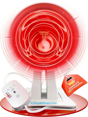 Vitaltherm RW150 Rotlichtlampe 150Watt - Infrarottherapie für Zuhause: Diese benutzerfreundliche Wärmelampe mit Timer und Dimmer fördert die Muskelregeneration und verbessert die Hautpflege mit 4 Wärmestufen für maximale Sicherheit.