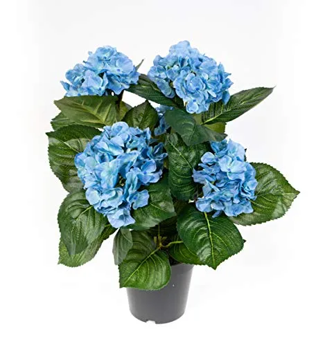 Hortensienbusch Deluxe 42cm blau im Topf LM Kunstpflanzen Kunstblumen künstliche Pflanzen Blumen Hortensie
