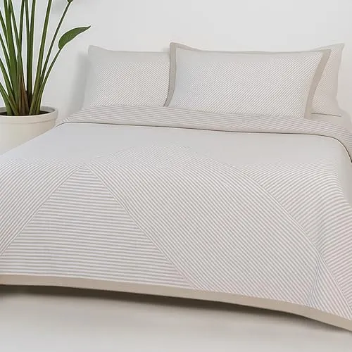 RELAXOUND ORIGINAL Breezyblanket 155x225 cm (Stripes Taupe, Single) - Sommerdecke - Recovery Blanket - 3-lagige Baumwolldecke - AirFlair Effekt für optimale Temperierung - gemütlich wie auf Wolken