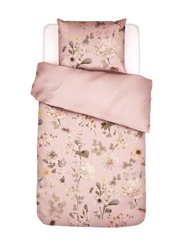 ESSENZA Bettwäsche Noe Dusty Pink, 135x200 + 1x 80x80 cm - Bettwäsche-Set aus 100% Baumwollsatin, weich und atmungsaktiv mit elegantem Blumenmuster. Oeko-Tex zertifiziert, hautfreundlich und ideal für ein stilvolles Schlafzimmer.