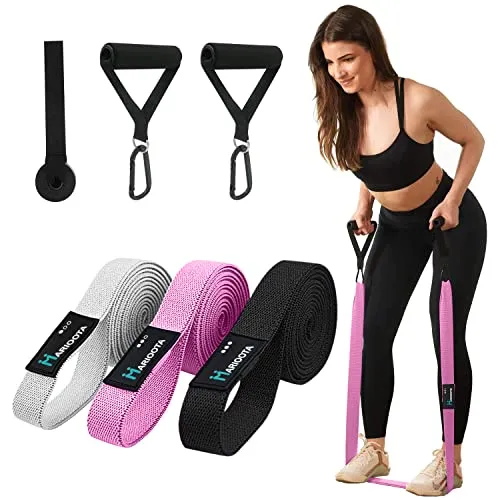 MARIOOTA Lange Stoff Fitnessbänder 3 Verschiedene Widerstandsbänder Set Tragebeutel mit Griffen & Türanker, Resistance Bands für Männer/Frauen, Premium Lang Fitness Band (GRAU – ROSA- SCHWARZ)