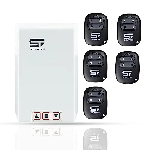 SCHARTEC® Rolltorsteuerung Funk 230V mit 5 Fernbedienungen - Garagentor-Zubehör mit 5 Handsendern für eine einfache Bedienung: Auf, Stop, Ab – hohe Reichweite bis 50 m und viele Anschlussmöglichkeiten für Flexibilität.